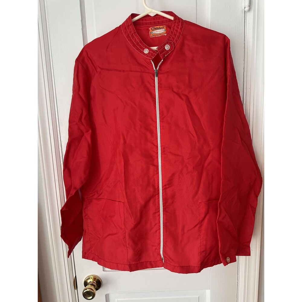 Vintage 1960s Catalina Surfers Jacket Mens Large Red Nylon Zip Windbreaker Surf